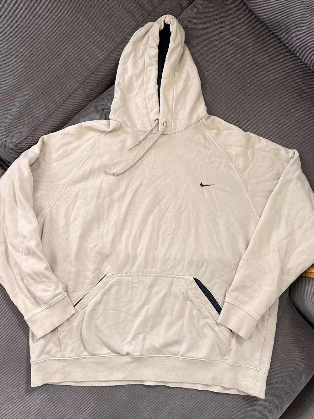 Vintage Nike Silver Tag Mini Swoosh Hoodie Beige Size XL - Stained